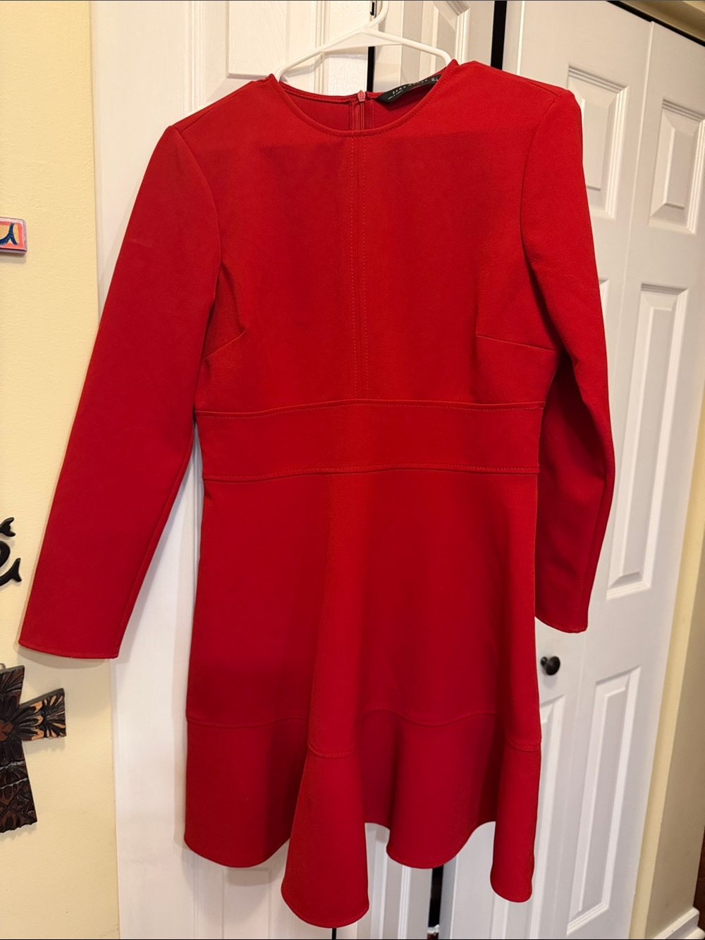 Zara Red Long-Sleeve Fit-and-Flare Dress